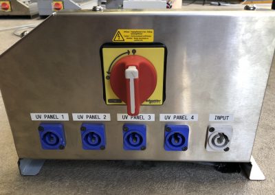 Custom built ultra violet lighting system to be installed into a commercial grade canopy extraction unit. Design includes safety cut off device integration, UV condition alert system, and digital touch control screen